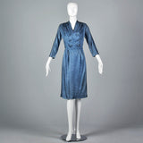 1950s Blue Silk Dress with Hourglass Shape