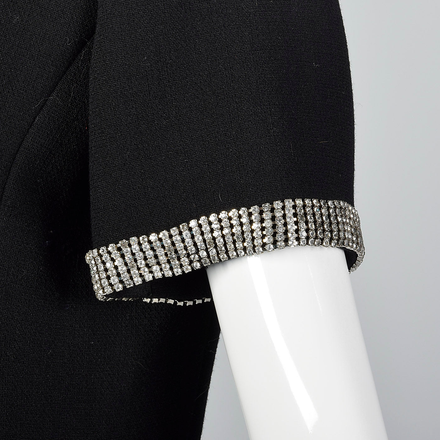 1960s Black Wool Dress with Rhinestone Trim