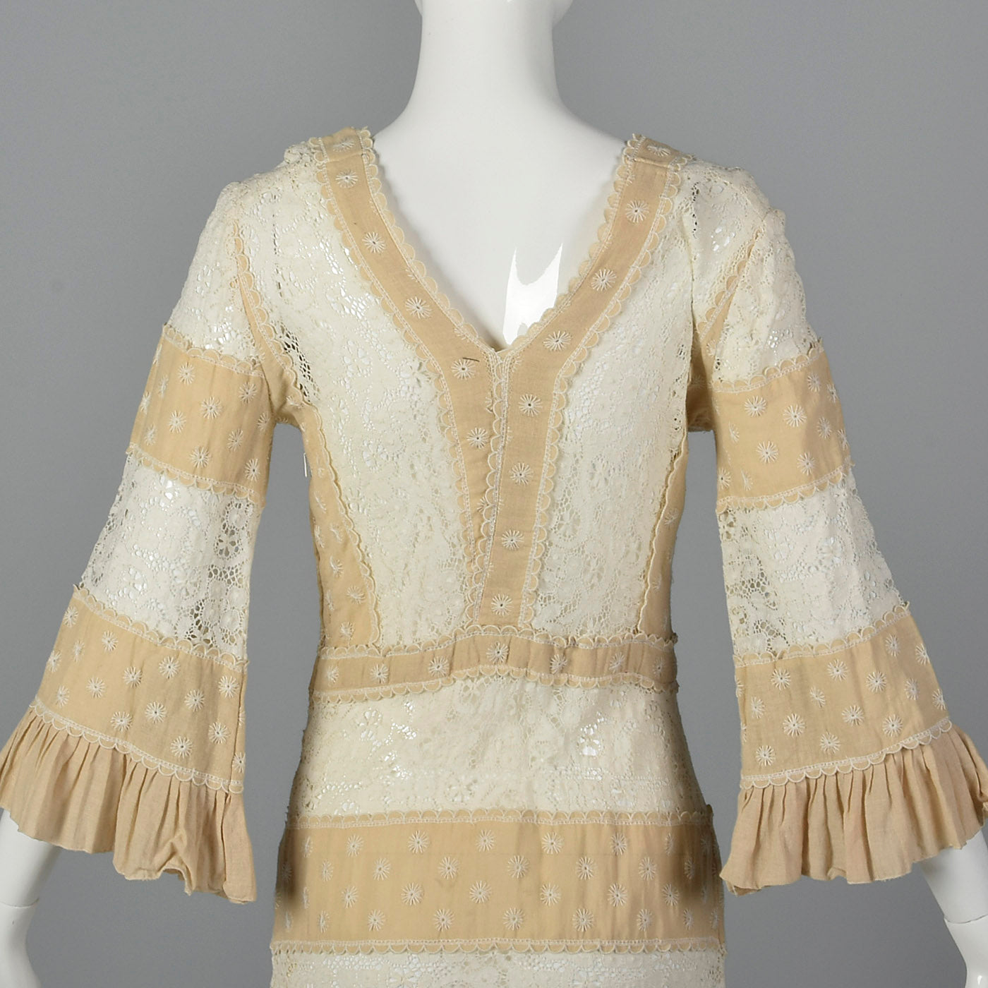 1970s Bohemian Dress with Sheer Lace Panels