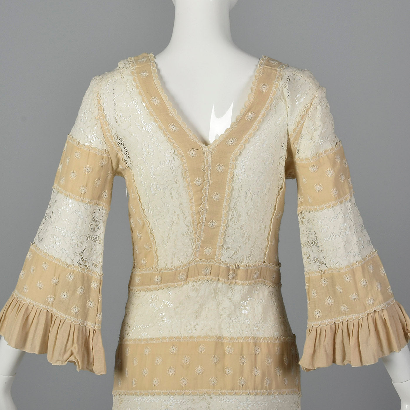 1970s Bohemian Dress with Sheer Lace Panels