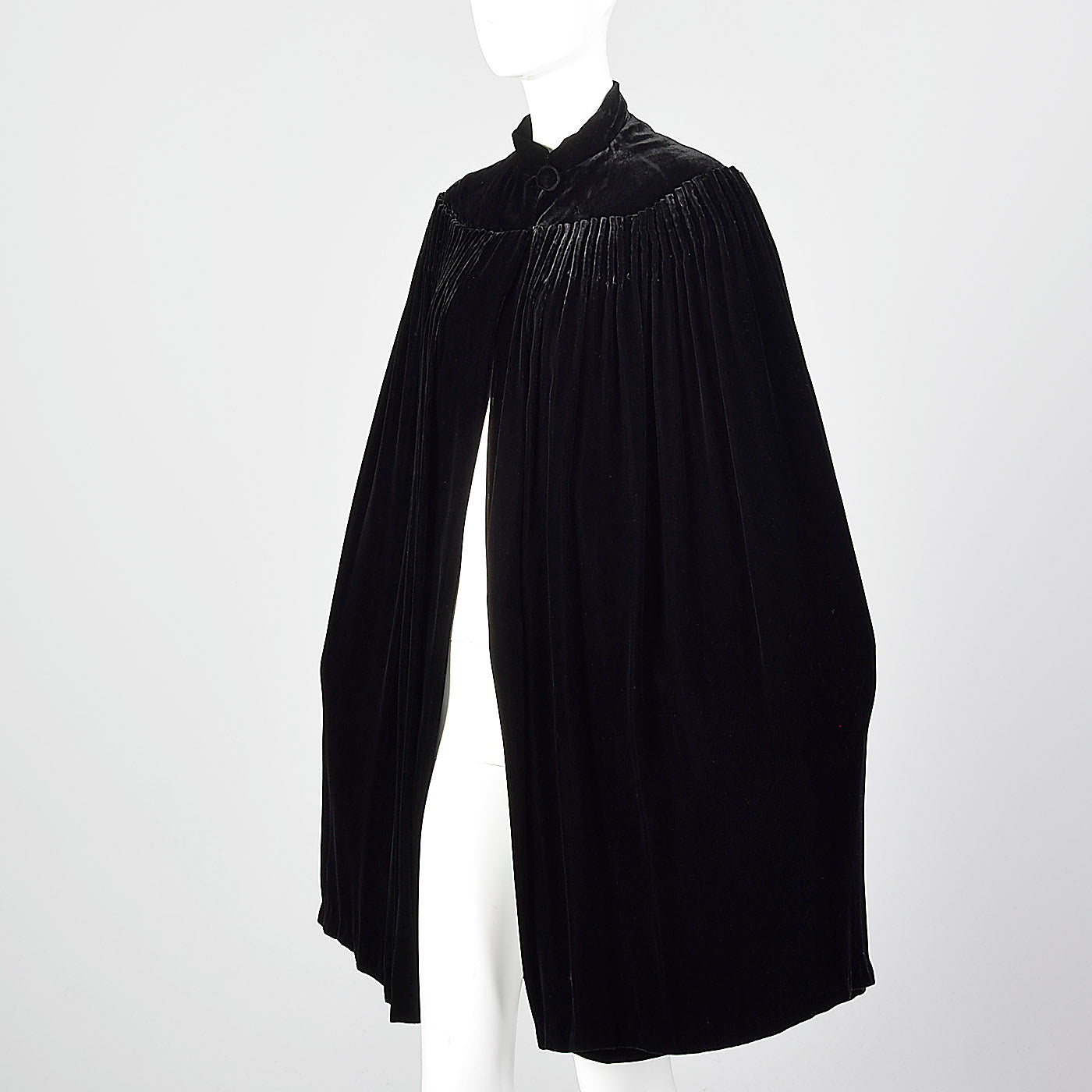 1930s Black Silk Velvet Cape with Cartridge Pleats