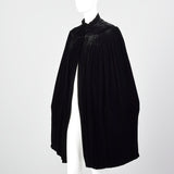 1930s Black Silk Velvet Cape with Cartridge Pleats