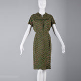 1940s Green Day Dress with Pink Floral Print