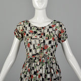 XS 1940s Novelty Print Rayon Dress