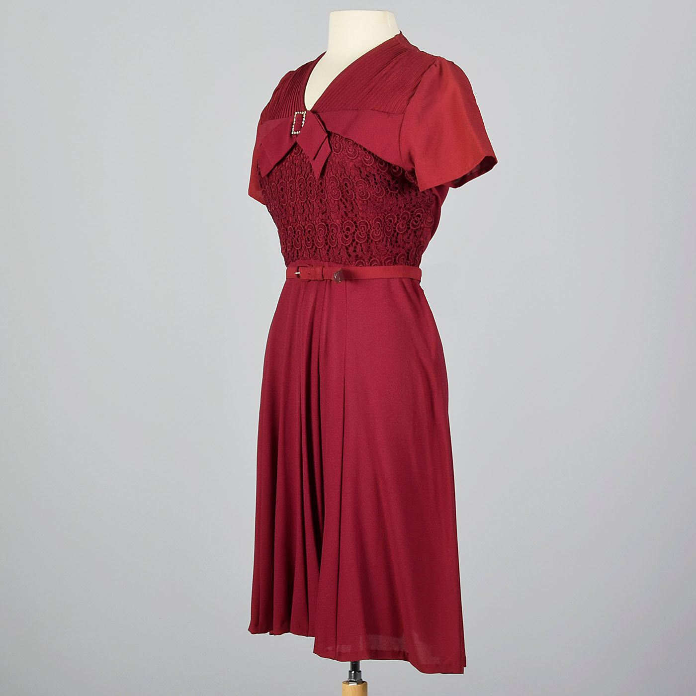 1950s Burgundy Dress with Lace Overlay