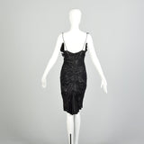 Small 2000s Nicole Miller Collection Shiny Black Lamé Cocktail Party Ruffle Evening LBD Dress