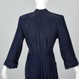 1950s Navy Rayon Dressing Gown