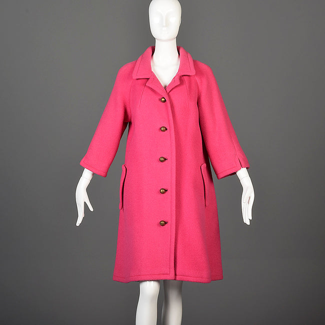 1950s Pink Wool Coat with Great Gold Buttons