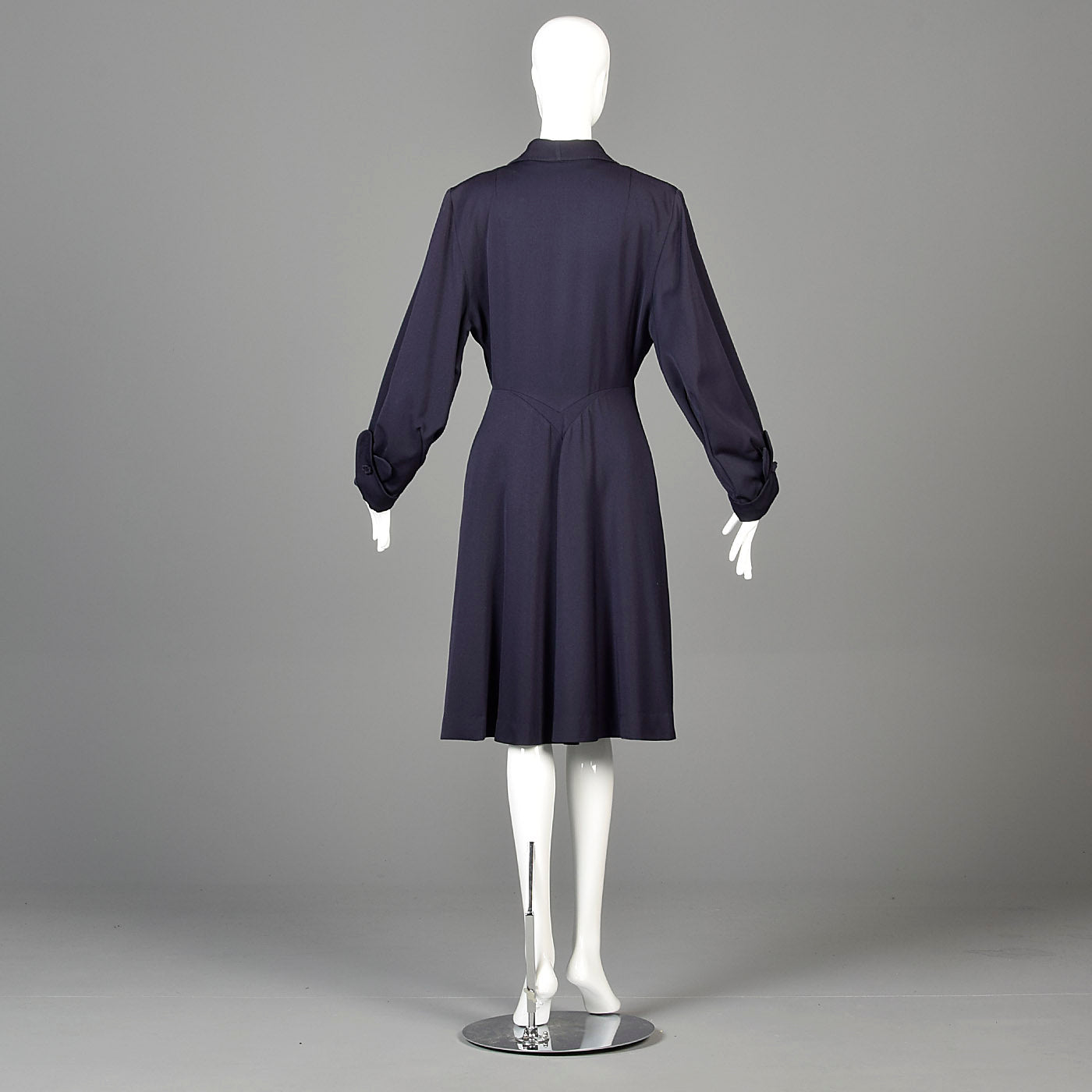 1950s Blue Gabardine Hourglass Princess Coat with Full Sleeves