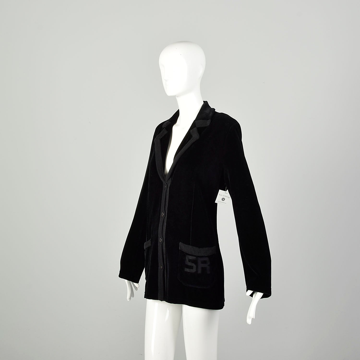 Large 1990s Sonia Rykiel Black Signature Pocket Blazer Velour Cardigan