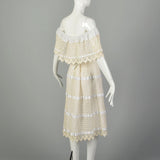 1970s Large Summer White Lace Off Shoulder Boho Dress