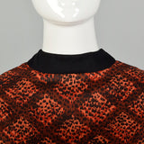 XL 1960s Color Block Shift Dress Long Sleeve Lattice Print