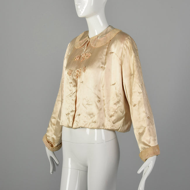 XL 1940s Pink Satin Bed Jacket