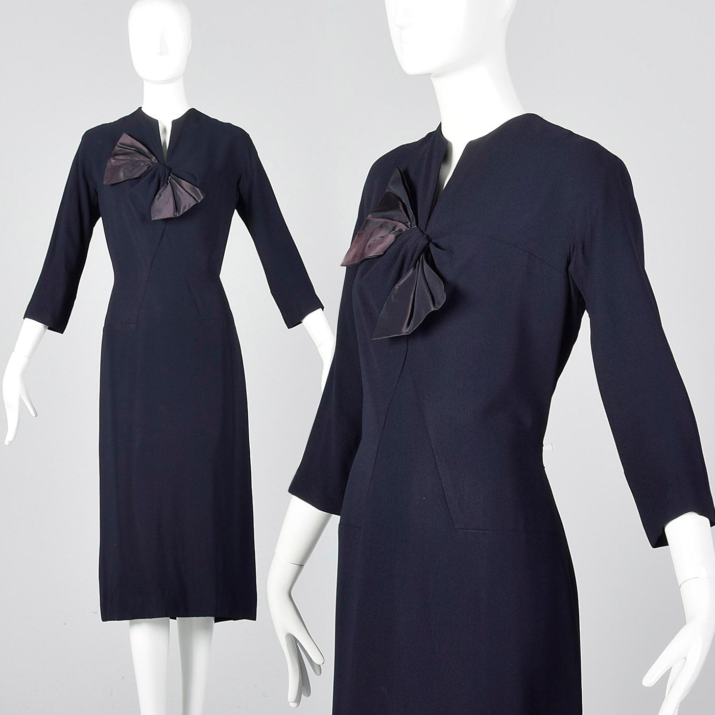 1950s Navy Blue Dress with Bow Detail