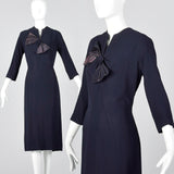 1950s Navy Blue Dress with Bow Detail