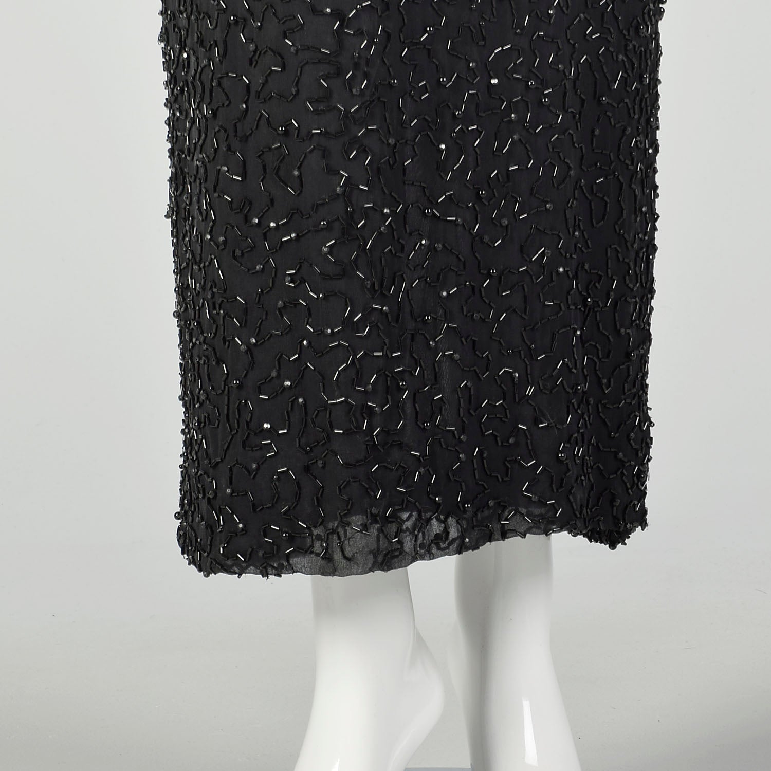 Medium D'ore Dress 1980s Silk Sexy Black Beaded Sheer Long Sleeve