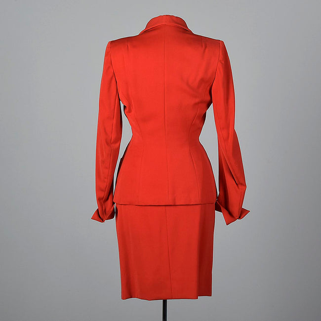 1950s Schiaparelli Skirt Suit in Bright Red Gabardine