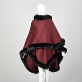 OSFM Alaskan Burgundy Cashmere Black Fox Fur Trim Wrap