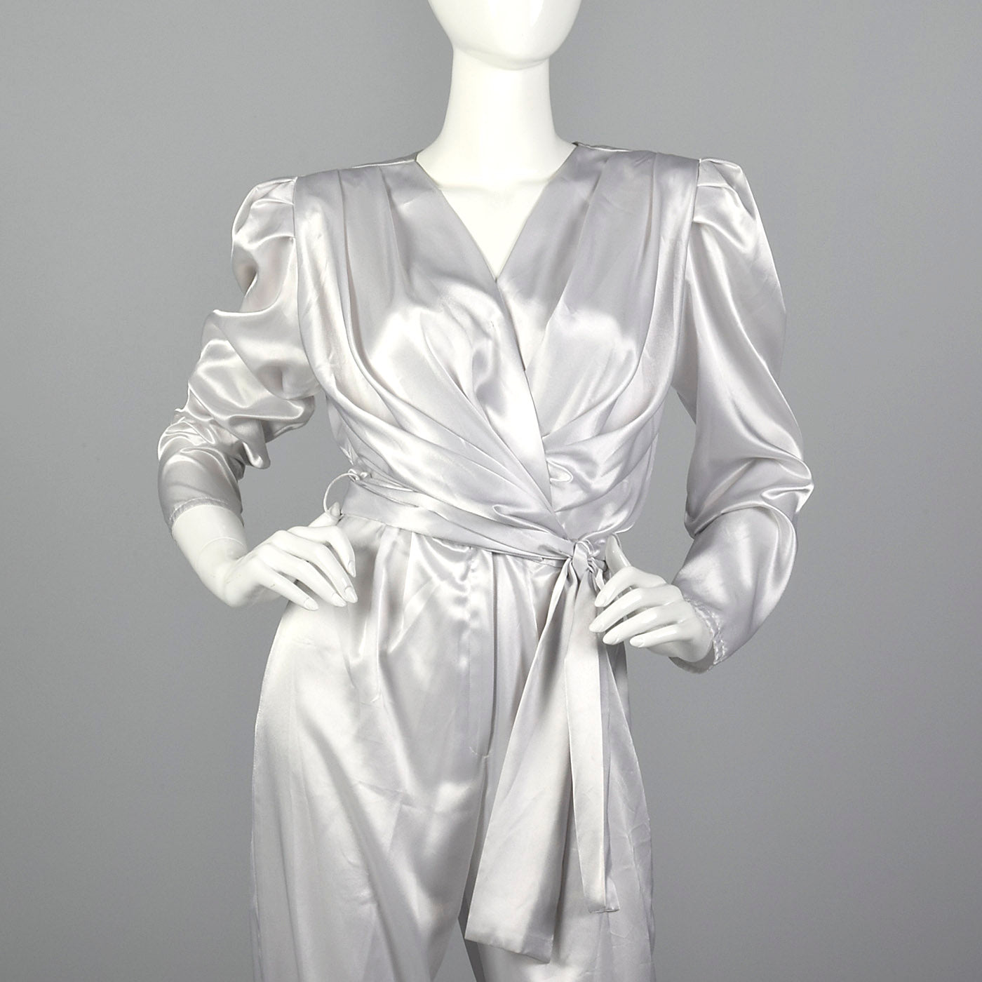 1980s Silky Silver Jumpsuit with Sash Belt