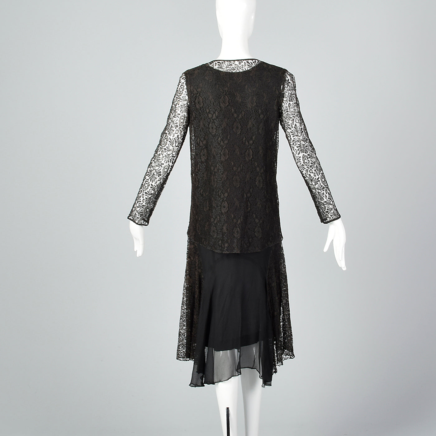 1920s Black Silk Dress with Lace Jacket