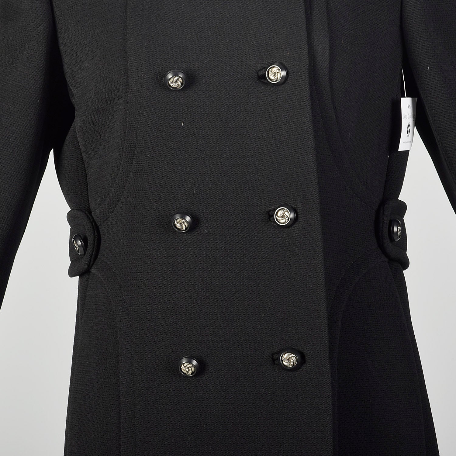 Small 1960s Mod Black Coat Double Breasted Military Style