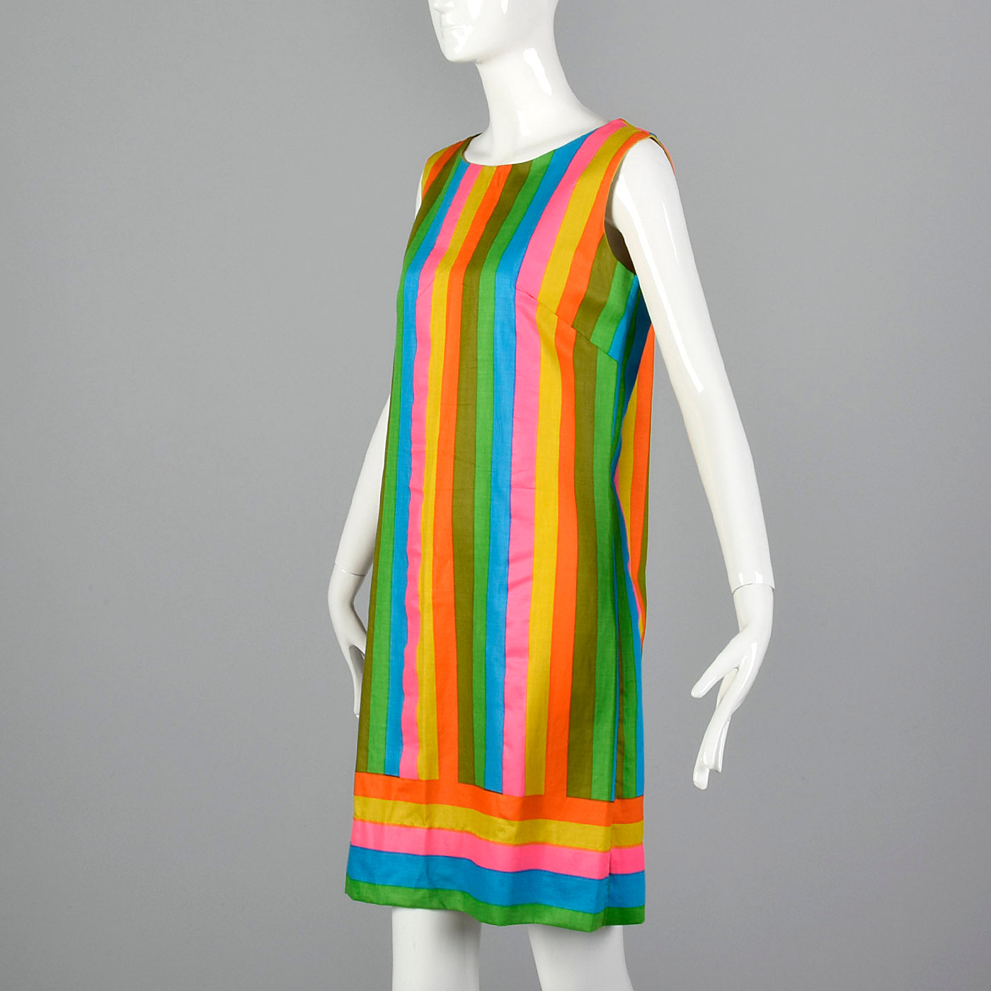 1960s Colorful Stripe Print Shift Dress
