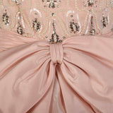 XS 1980s Victoria Royal Evening Gown Hi-Lo Skirt Beaded Pearl Bodice Pink Taffeta