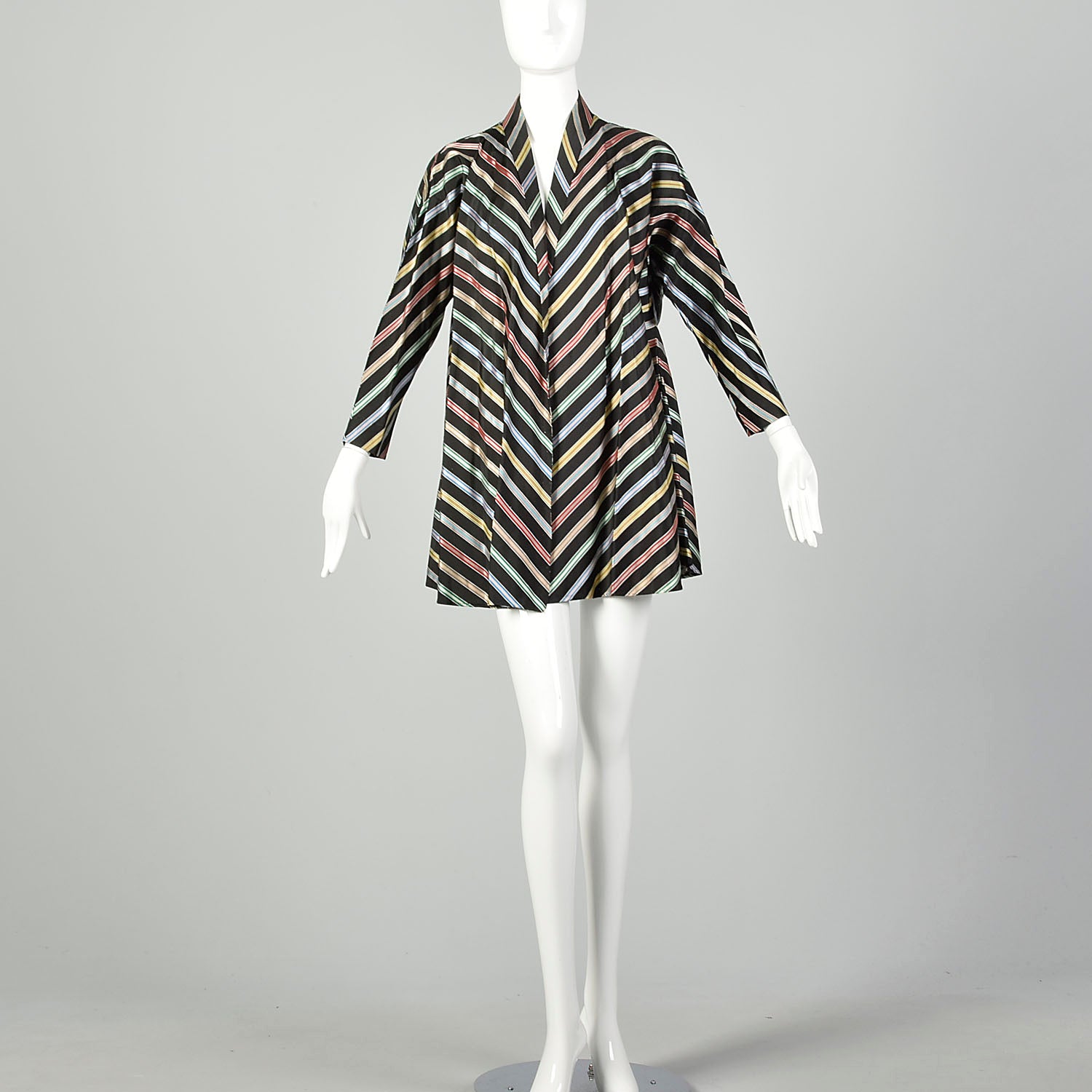 1950s Maxan Swing Jacket Taffeta Ribbon Stripe Dolman Sleeves Chevron Stripe Back