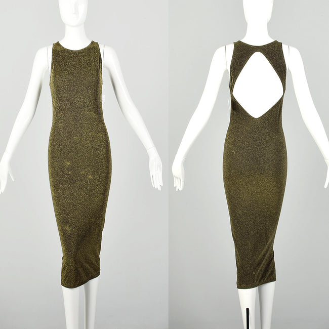 Wolford Metallic Gold Dress Keyhole Back Sexy Stretch Bodycon