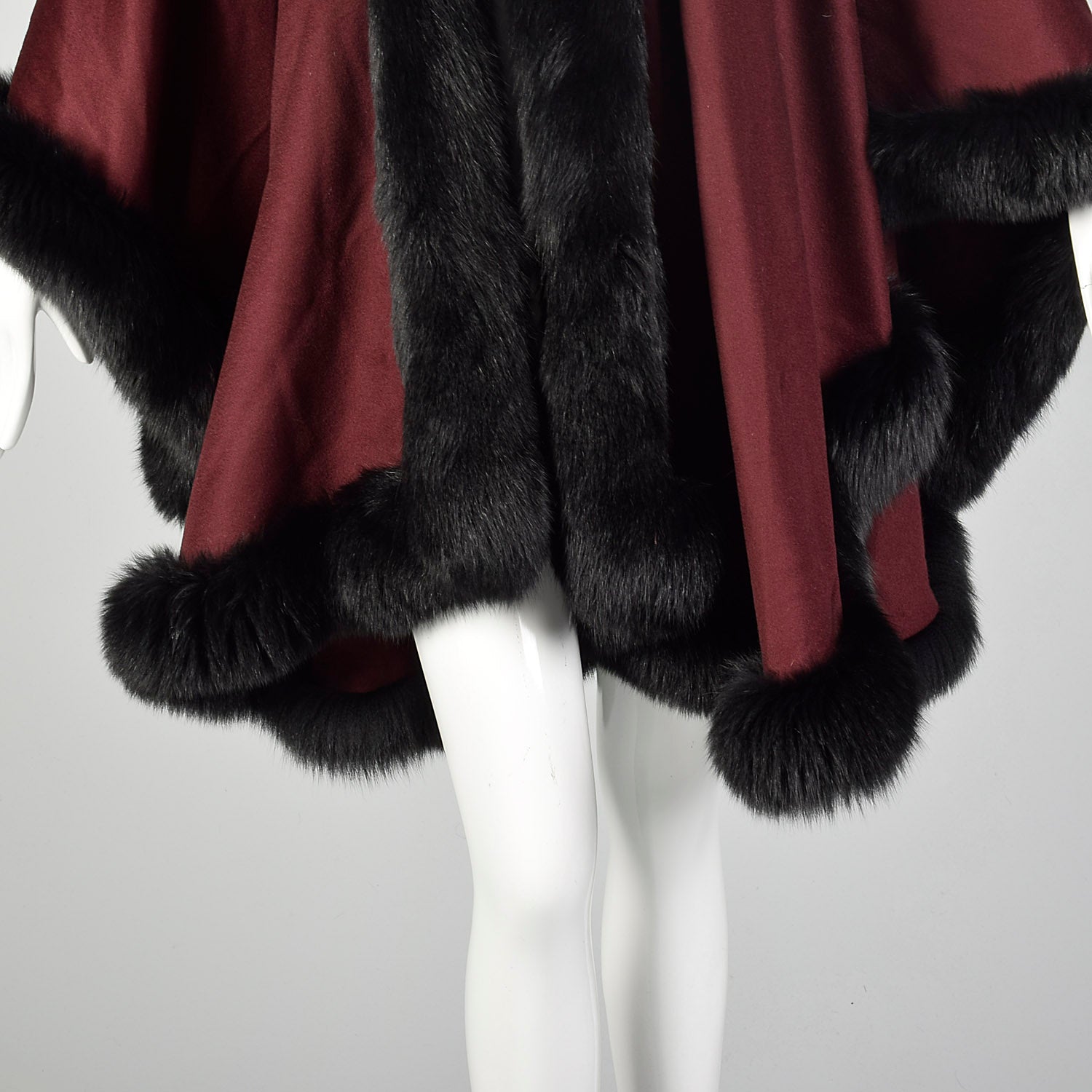 OSFM Alaskan Burgundy Cashmere Black Fox Fur Trim Wrap