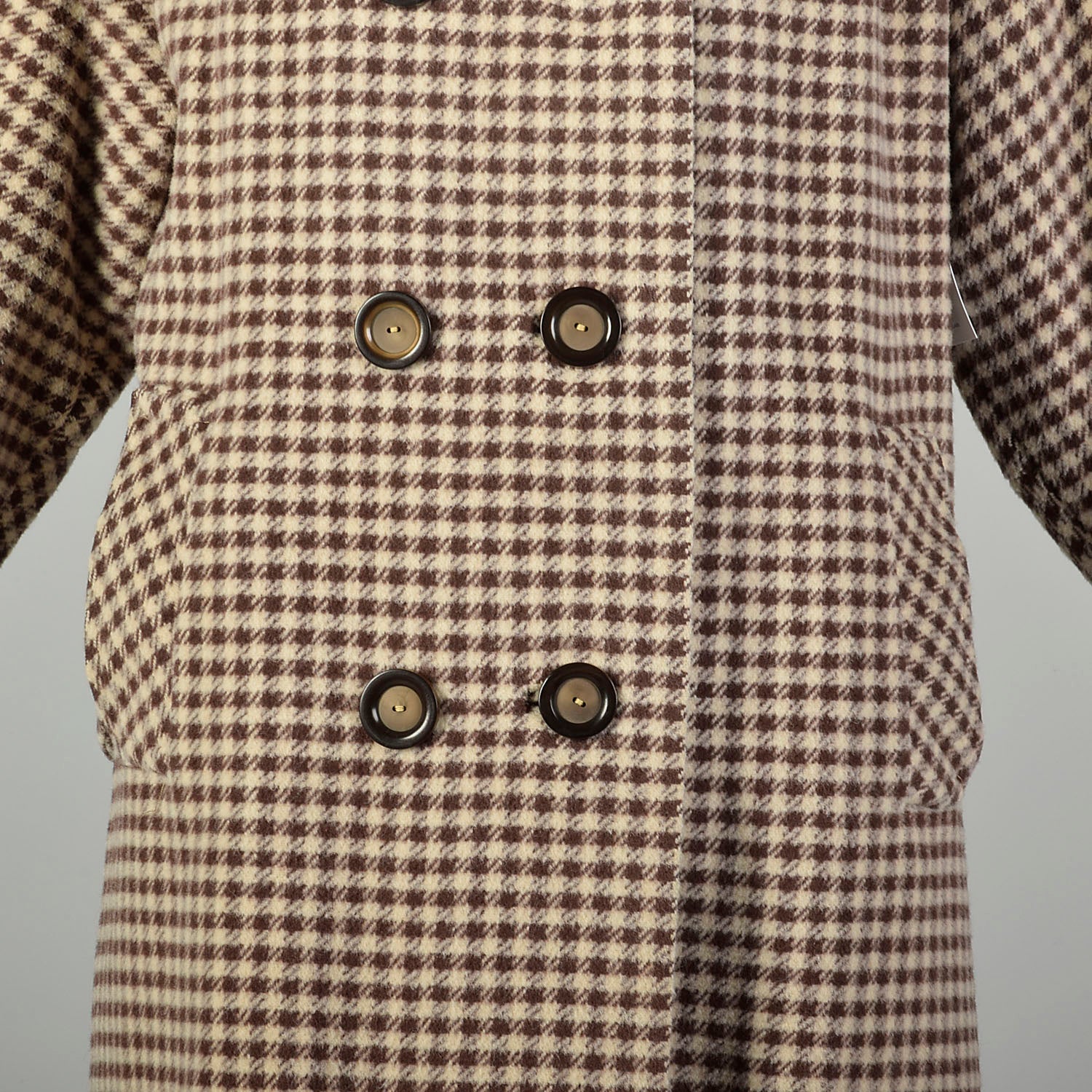 Large 1950s Swing Coat Brown Plaid Loose Winter Double Breasted Overcoat