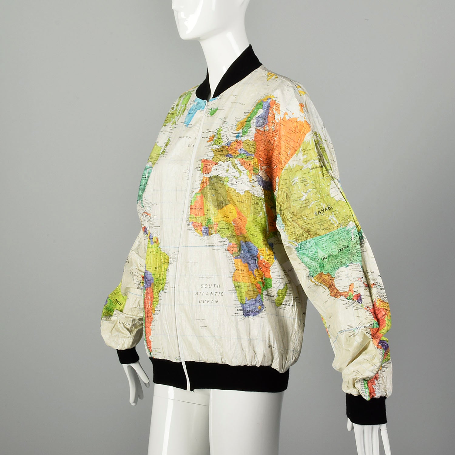 Large 1990s Wearin the World Tyvek Map Jacket Unisex Outerwear