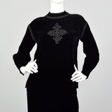 Small 1960s Black Velvet Two Piece Ensemble