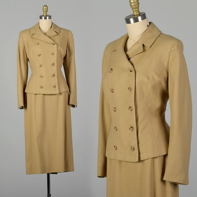 Small 1950s Tan Wool Skirt Suit