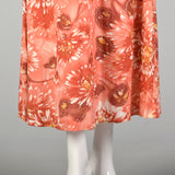 XS 1970s Pink Boho Maxi Dress Hippie Floral Print Bell Sleeves with Tieback Waist
