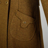 Small 1970s Brown Wool Coat Green Tweed Mod Military Inspired