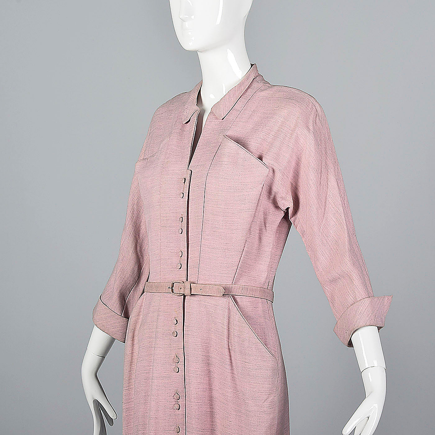 1950s Pink Wool Gabardine Day Dress