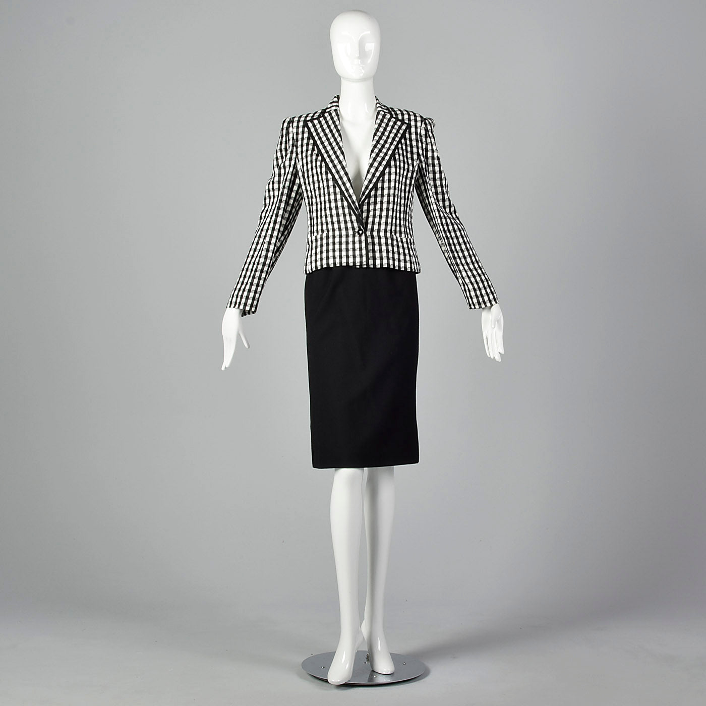 1980s Louis Feraud Black and White Checked Skirt Suit