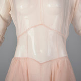 1950s Sheer Pink Dress with Draped Skirt