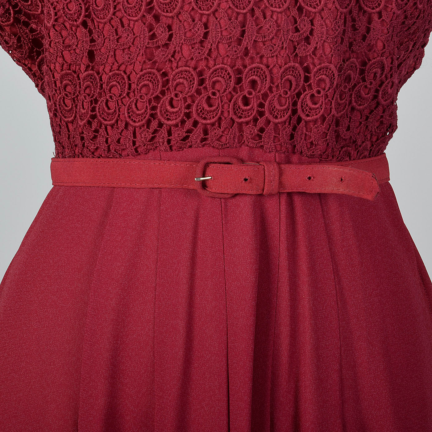 1950s Burgundy Dress with Lace Overlay