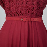 1950s Burgundy Dress with Lace Overlay