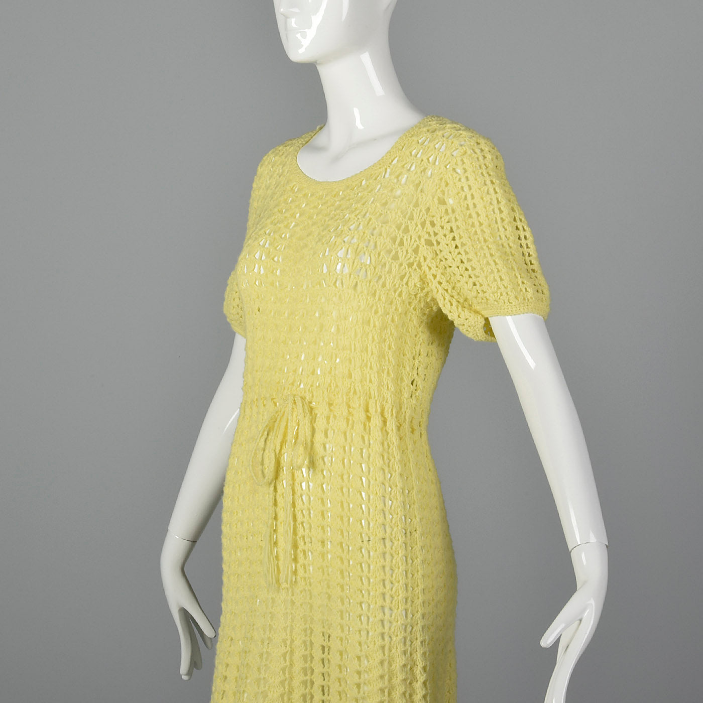 1960s Sheer Yellow Crochet Dress