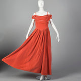 1940s Coral Velvet Evening Gown