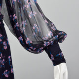 Large-XL Navy Silk Floral Dress