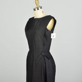 XS 1950s Sleeveless Black Silk LBD Cocktail Dress