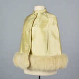 1960s Yellow Silk Cape with Fox Fur Trim