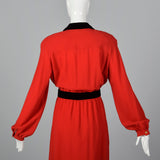 1980s Valentino Boutique Red Dress with Black Trim