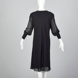 1980s Silk Devore Dress with Gather at Hip