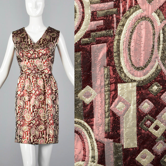 1960s Metallic Brocade Party Dress