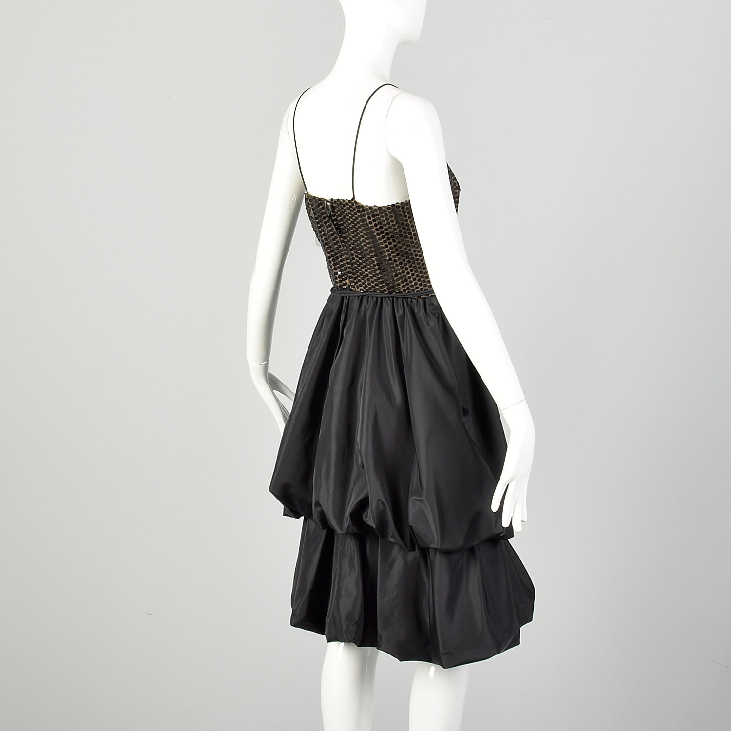Small 1980s Little Black Dress Bubble Hem Taffeta Party Prom LBD Sleeveless